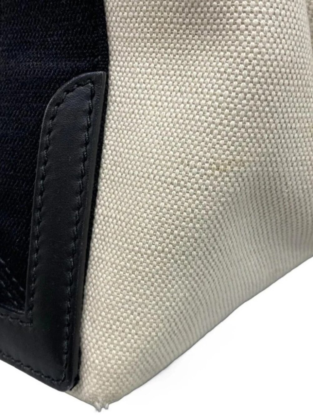 BALENCIAGA Navy Cabas S 339933 Cream Black Canvas Leather Tote Bag - Picture 7 of 14